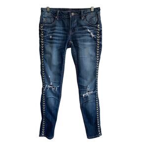 Vigoss The Jagger Distressed Skinny Jeans W/ Chevron Embroidered Detail Wmn's 28